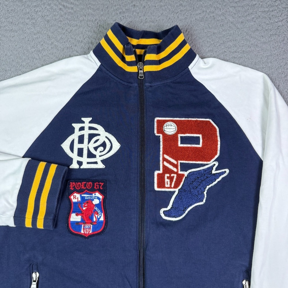 Polo Ralph Lauren Jacket Mens Medium Blue P Wing Varsity Track Full-Zip Cotton